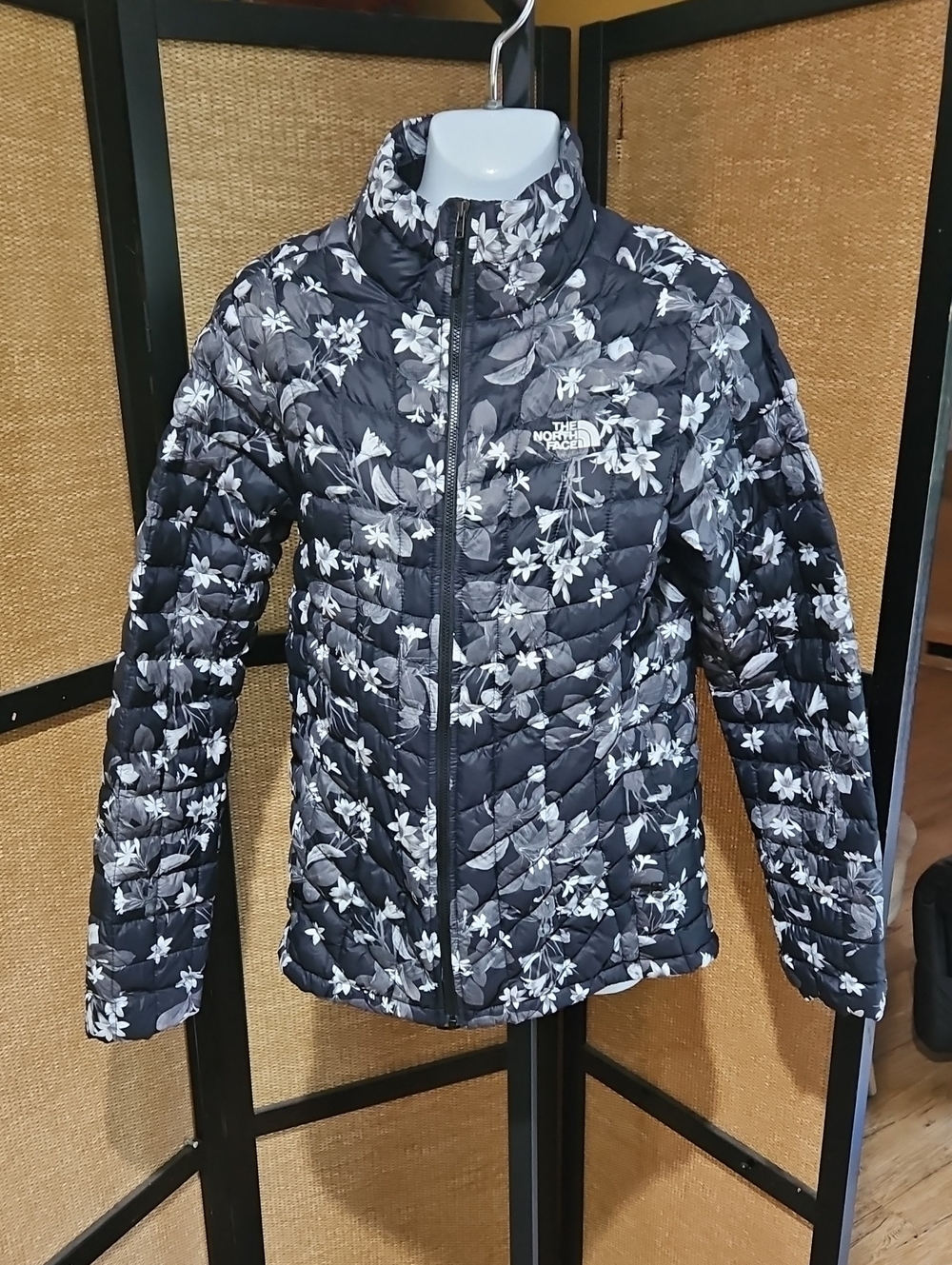 The North Face Black & White Floral Packable Puffer Jacket